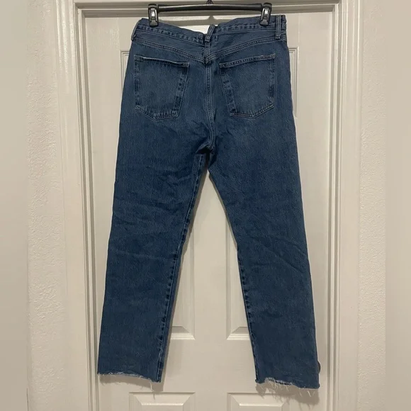 AGOLDE Crisscross High Waist Raw Hem Straight Leg Organic Cotton Jeans - Picture 5 of 5